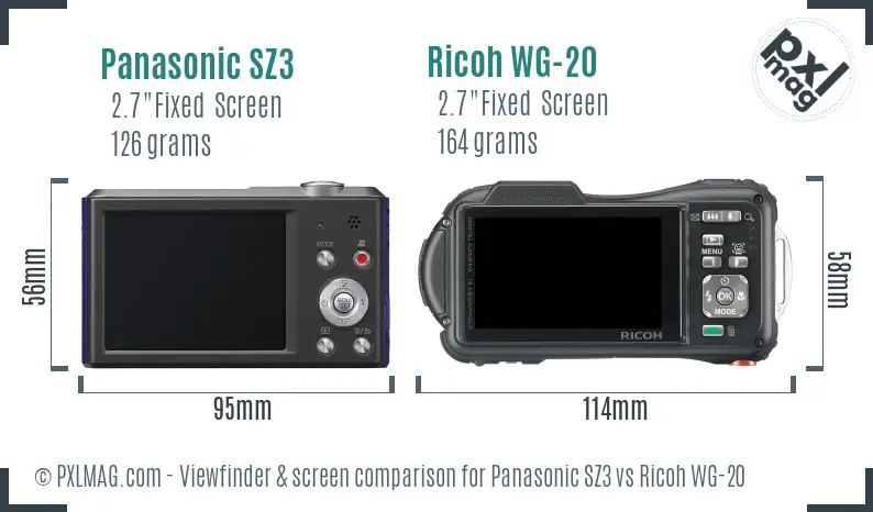 Panasonic SZ3 vs Ricoh WG-20 Screen and Viewfinder comparison