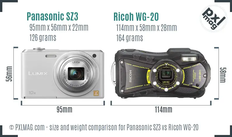 Panasonic SZ3 vs Ricoh WG-20 size comparison