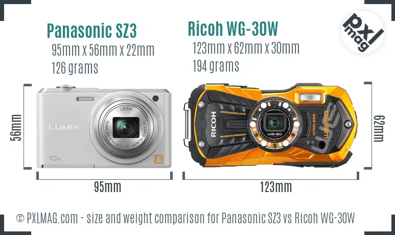 Panasonic SZ3 vs Ricoh WG-30W size comparison Panasonic SZ3 vs Ricoh WG-30W size comparison