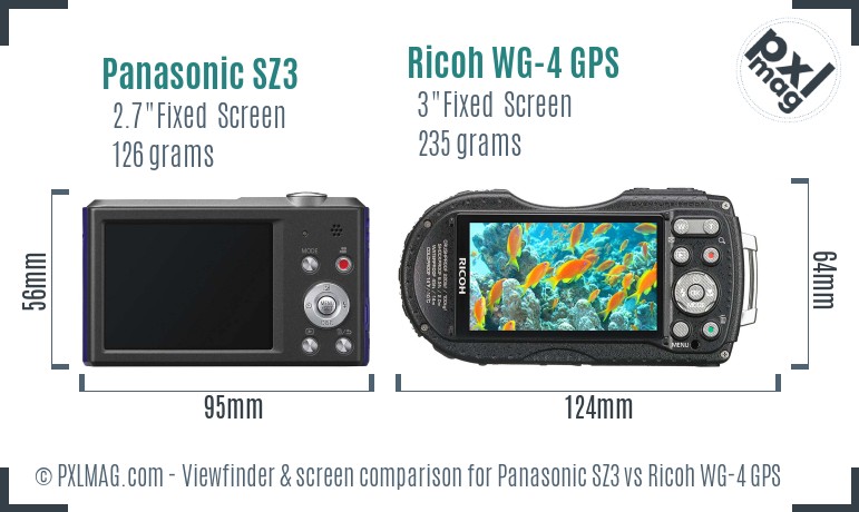 Panasonic SZ3 vs Ricoh WG-4 GPS Screen and Viewfinder comparison