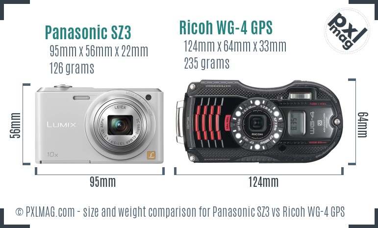 Panasonic SZ3 vs Ricoh WG-4 GPS size comparison Panasonic SZ3 vs Ricoh WG-4 GPS size comparison