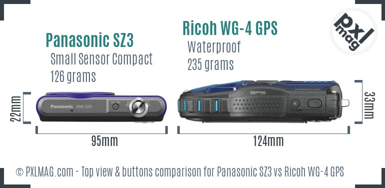 Panasonic SZ3 vs Ricoh WG-4 GPS top view buttons comparison
