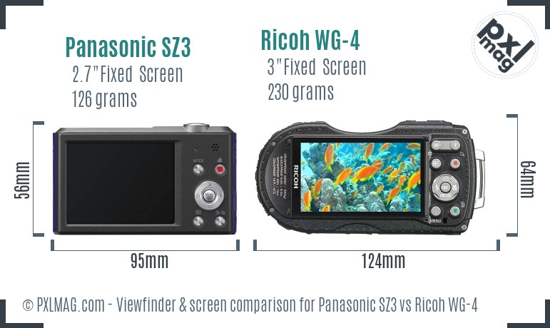 Panasonic SZ3 vs Ricoh WG-4 Screen and Viewfinder comparison