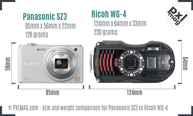 Panasonic SZ3 vs Ricoh WG-4 size comparison Panasonic SZ3 vs Ricoh WG-4 size comparison
