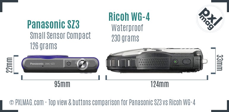 Panasonic SZ3 vs Ricoh WG-4 top view buttons comparison