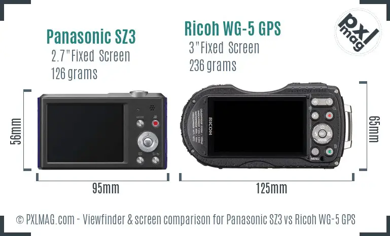 Panasonic SZ3 vs Ricoh WG-5 GPS Screen and Viewfinder comparison