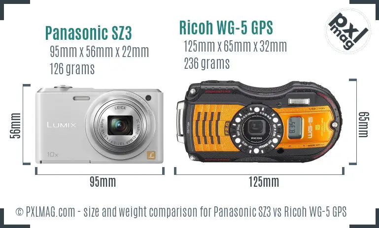 Panasonic SZ3 vs Ricoh WG-5 GPS size comparison
