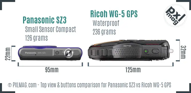 Panasonic SZ3 vs Ricoh WG-5 GPS top view buttons comparison