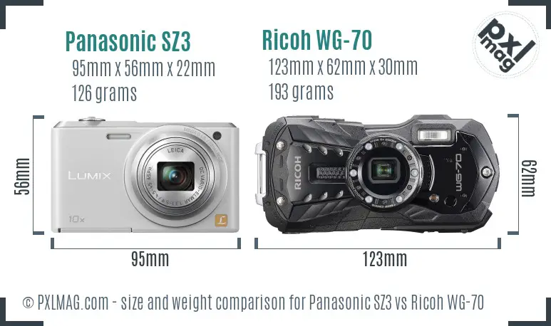 Panasonic SZ3 vs Ricoh WG-70 size comparison