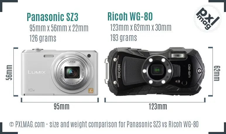 Panasonic SZ3 vs Ricoh WG-80 size comparison