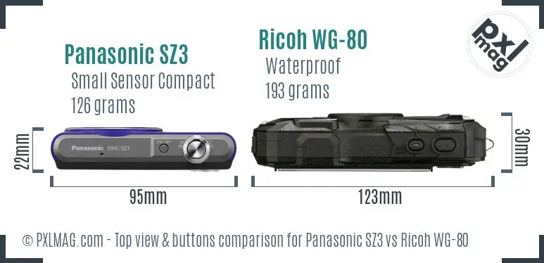 Panasonic SZ3 vs Ricoh WG-80 top view buttons comparison