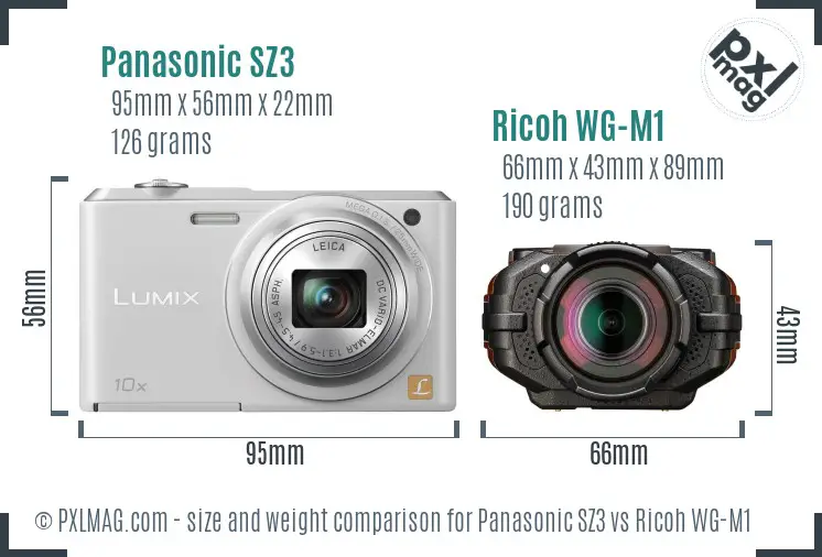 Panasonic SZ3 vs Ricoh WG-M1 size comparison