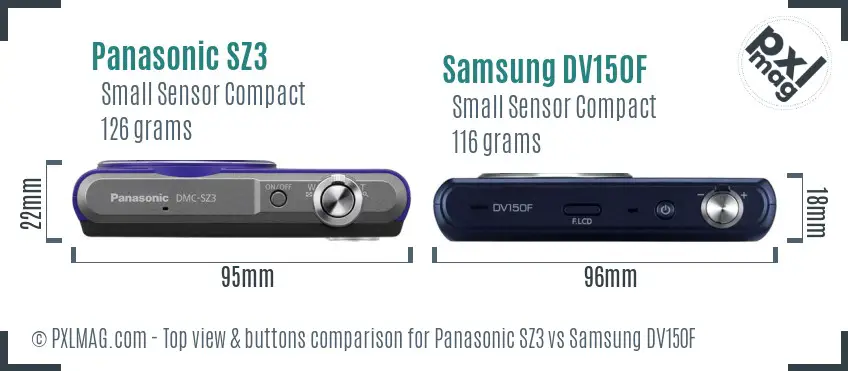 Panasonic SZ3 vs Samsung DV150F top view buttons comparison Panasonic SZ3 vs Samsung DV150F top view buttons comparison