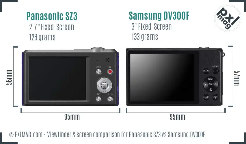 Panasonic SZ3 vs Samsung DV300F Screen and Viewfinder comparison