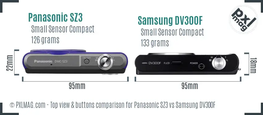 Panasonic SZ3 vs Samsung DV300F top view buttons comparison