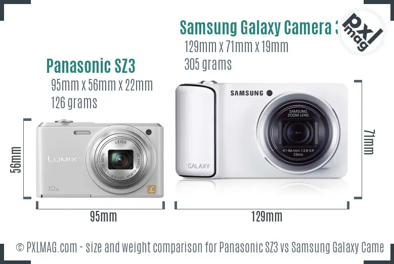Panasonic SZ3 vs Samsung Galaxy Camera 3G size comparison Panasonic SZ3 vs Samsung Galaxy Camera 3G size comparison