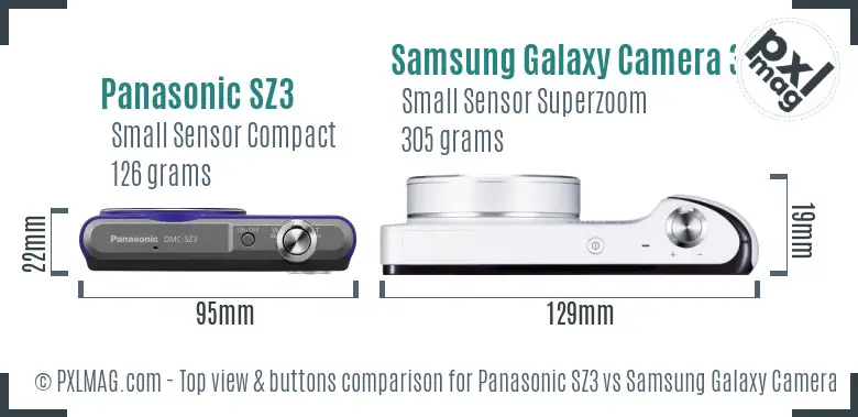 Panasonic SZ3 vs Samsung Galaxy Camera 3G top view buttons comparison Panasonic SZ3 vs Samsung Galaxy Camera 3G top view buttons comparison