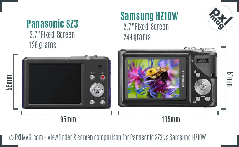 Panasonic SZ3 vs Samsung HZ10W Screen and Viewfinder comparison