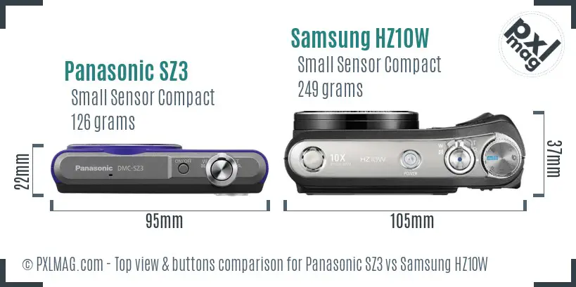 Panasonic SZ3 vs Samsung HZ10W top view buttons comparison