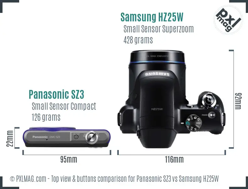 Panasonic SZ3 vs Samsung HZ25W top view buttons comparison