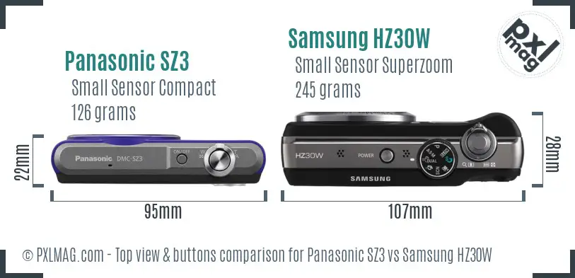 Panasonic SZ3 vs Samsung HZ30W top view buttons comparison