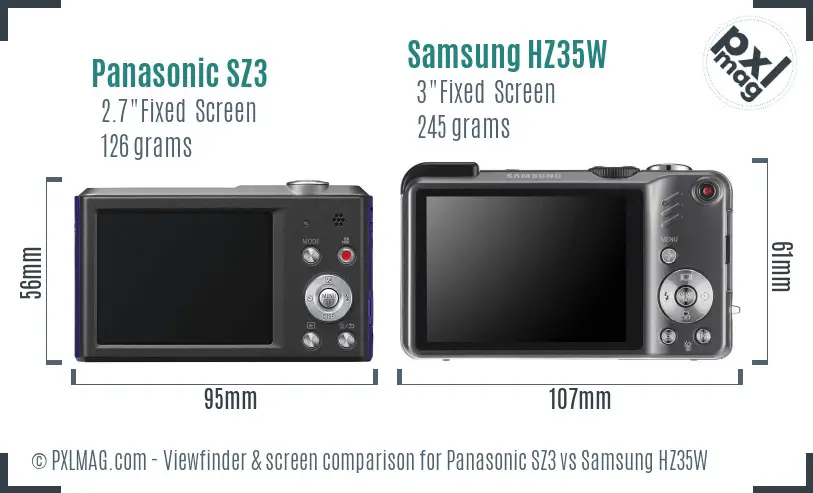 Panasonic SZ3 vs Samsung HZ35W Screen and Viewfinder comparison