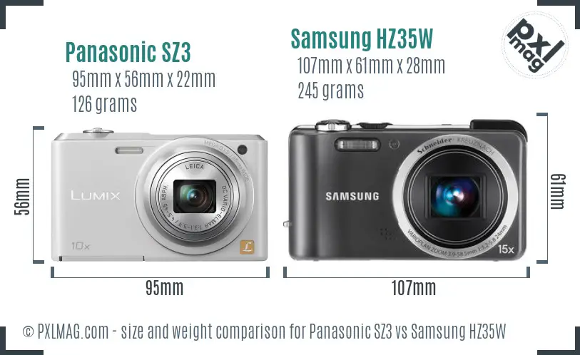 Panasonic SZ3 vs Samsung HZ35W size comparison