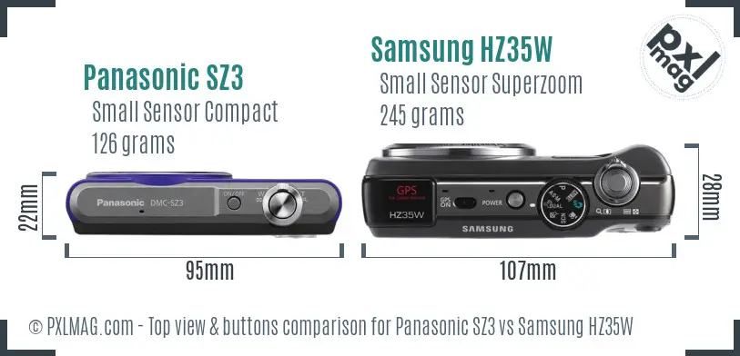 Panasonic SZ3 vs Samsung HZ35W top view buttons comparison