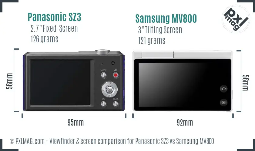 Panasonic SZ3 vs Samsung MV800 Screen and Viewfinder comparison