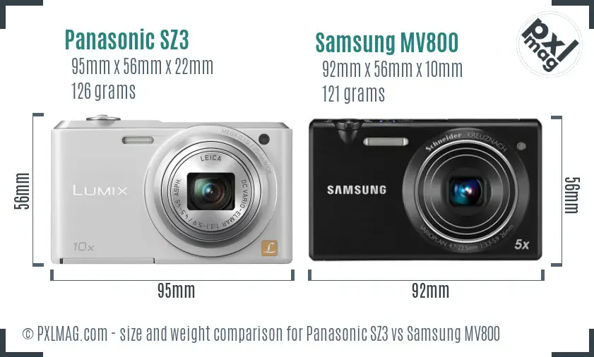 Panasonic SZ3 vs Samsung MV800 size comparison