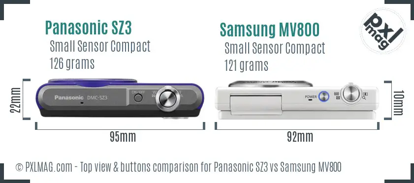 Panasonic SZ3 vs Samsung MV800 top view buttons comparison