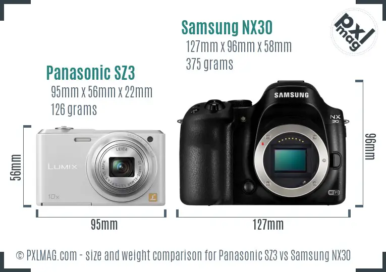 Panasonic SZ3 vs Samsung NX30 size comparison