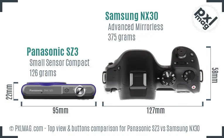 Panasonic SZ3 vs Samsung NX30 top view buttons comparison