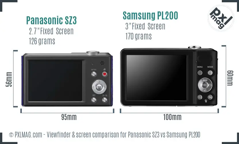 Panasonic SZ3 vs Samsung PL200 Screen and Viewfinder comparison