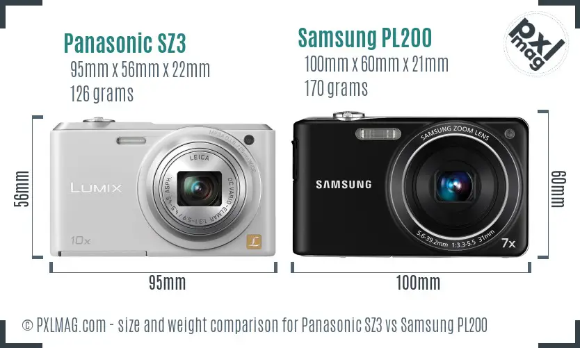 Panasonic SZ3 vs Samsung PL200 size comparison