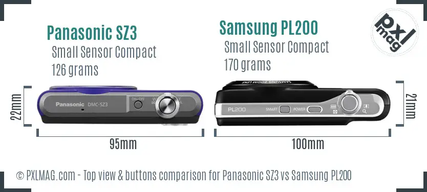 Panasonic SZ3 vs Samsung PL200 top view buttons comparison