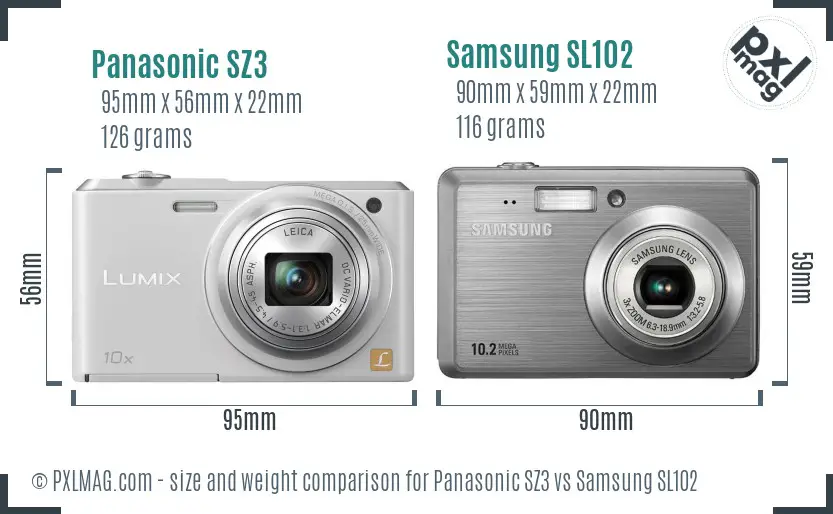 Panasonic SZ3 vs Samsung SL102 size comparison