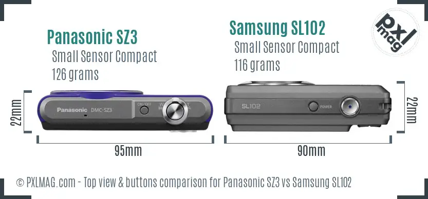 Panasonic SZ3 vs Samsung SL102 top view buttons comparison