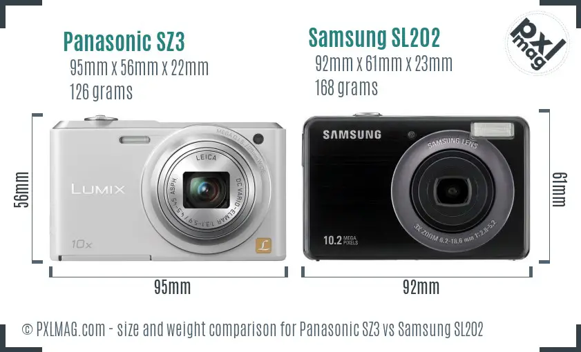 Panasonic SZ3 vs Samsung SL202 size comparison