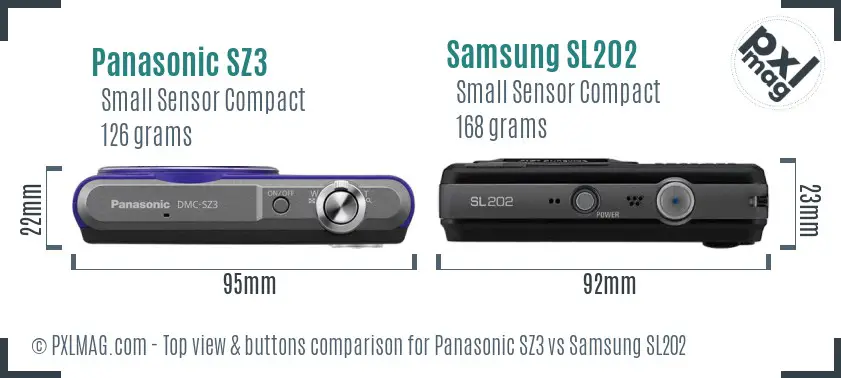 Panasonic SZ3 vs Samsung SL202 top view buttons comparison