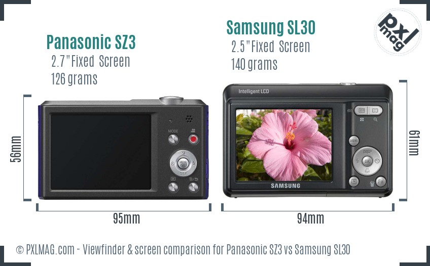 Panasonic SZ3 vs Samsung SL30 Screen and Viewfinder comparison