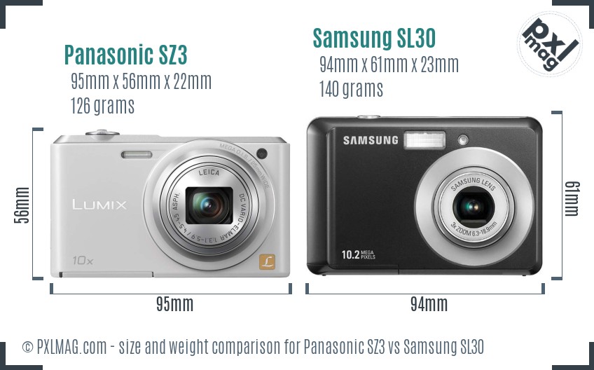 Panasonic SZ3 vs Samsung SL30 size comparison