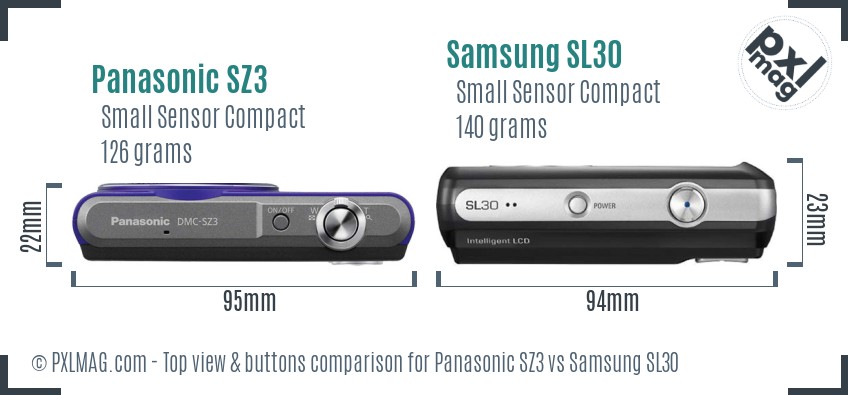 Panasonic SZ3 vs Samsung SL30 top view buttons comparison
