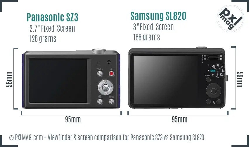 Panasonic SZ3 vs Samsung SL820 Screen and Viewfinder comparison