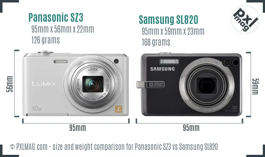 Panasonic SZ3 vs Samsung SL820 size comparison