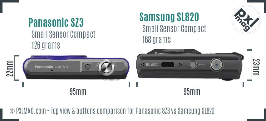 Panasonic SZ3 vs Samsung SL820 top view buttons comparison