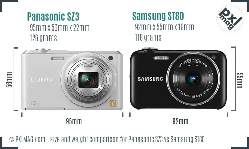 Panasonic SZ3 vs Samsung ST80 size comparison