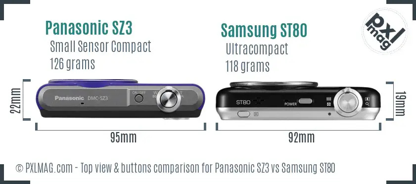 Panasonic SZ3 vs Samsung ST80 top view buttons comparison