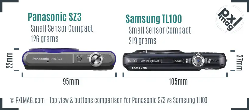 Panasonic SZ3 vs Samsung TL100 top view buttons comparison