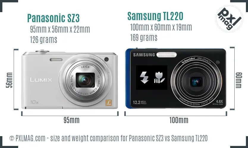 Panasonic SZ3 vs Samsung TL220 size comparison